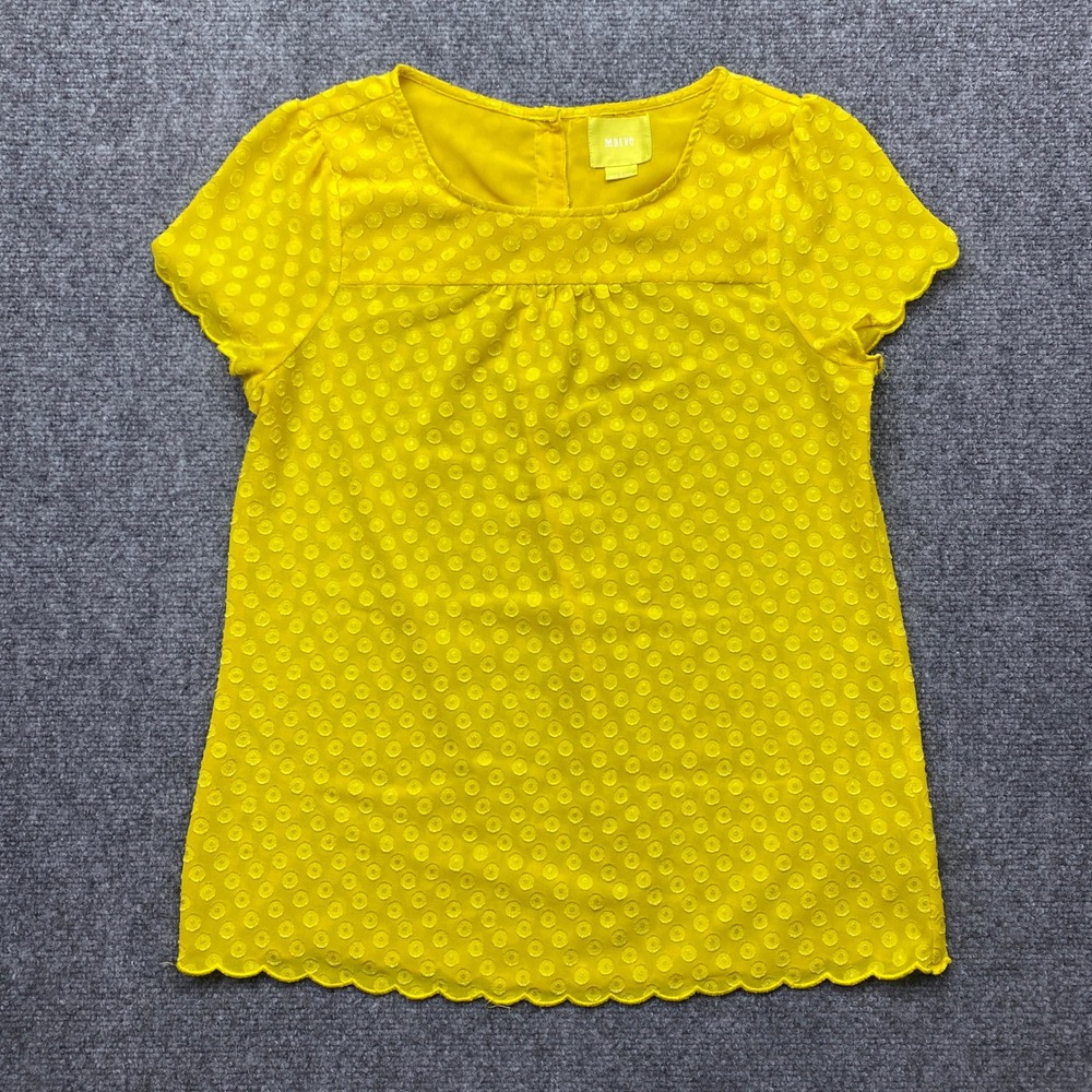 Maeve Anthropologie Top 4 Yellow Swiss Dot Scalloped Blouse Top Size 4 Boho